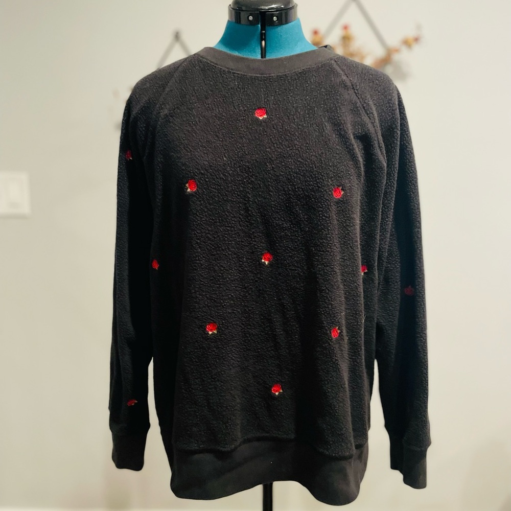 Victoria's Secret PINK Black Sweatshirt with Rose Embroidered Details